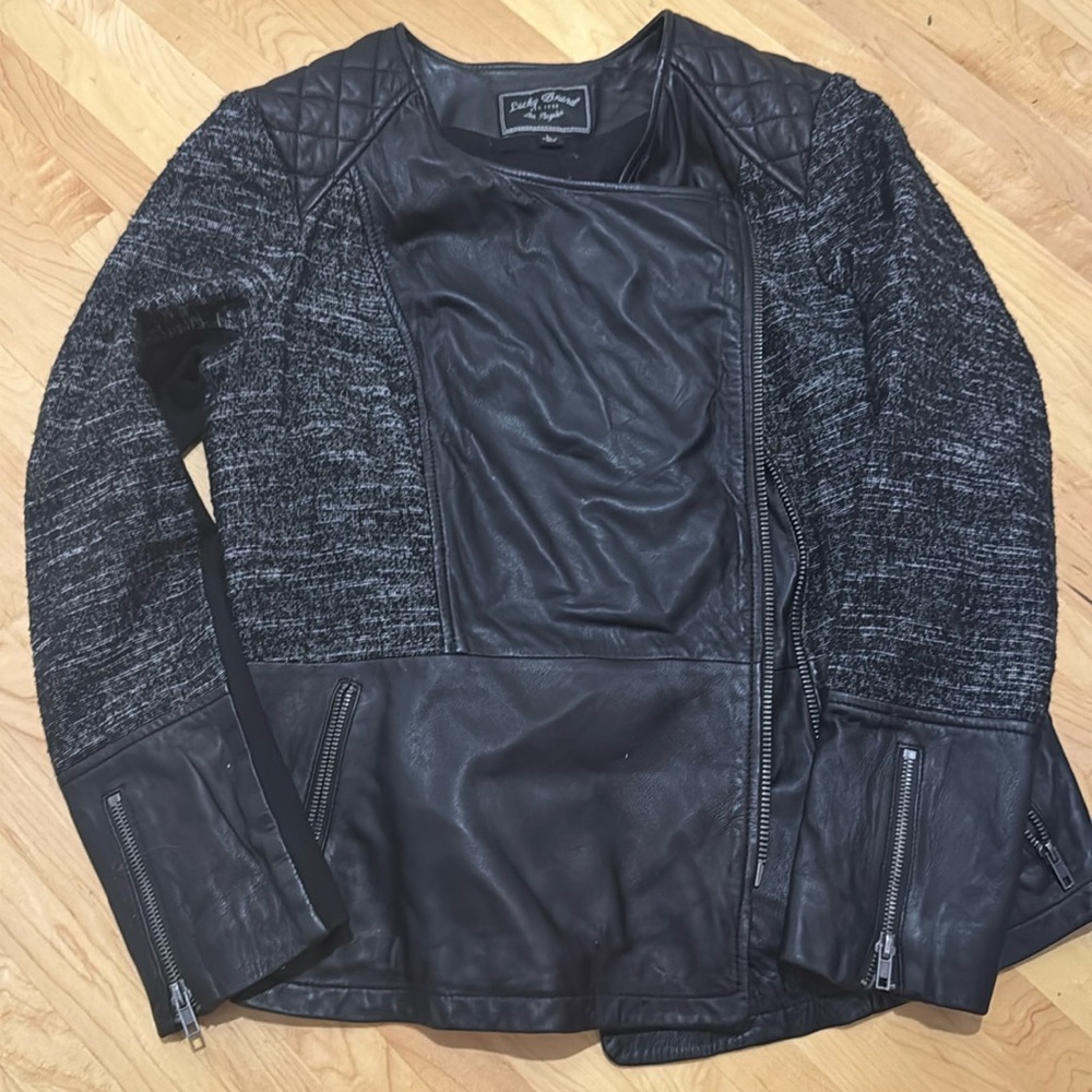 Lucky brand leather and fabric jacket